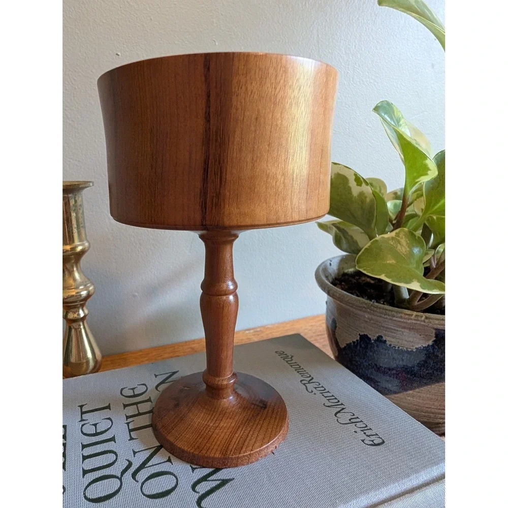 Vintage 1988 Bob Fisher Handmade Myrtlewood Pedestal Goblet Bowl Oregon Wood Art